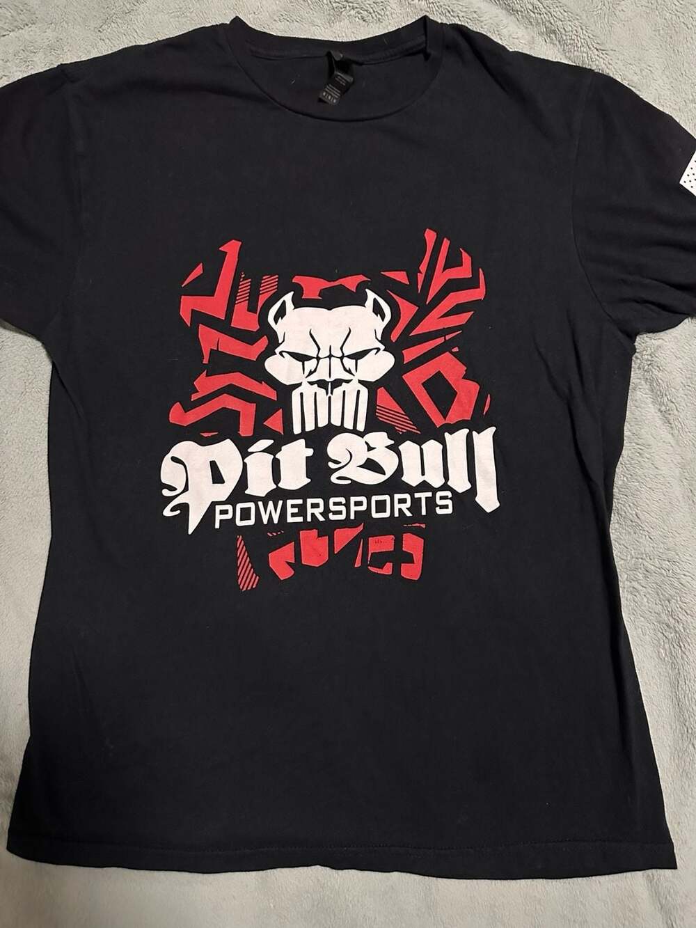 Softstyle Pit Bull Powersports Tee w/American Flag Sleeve Detail, Medium